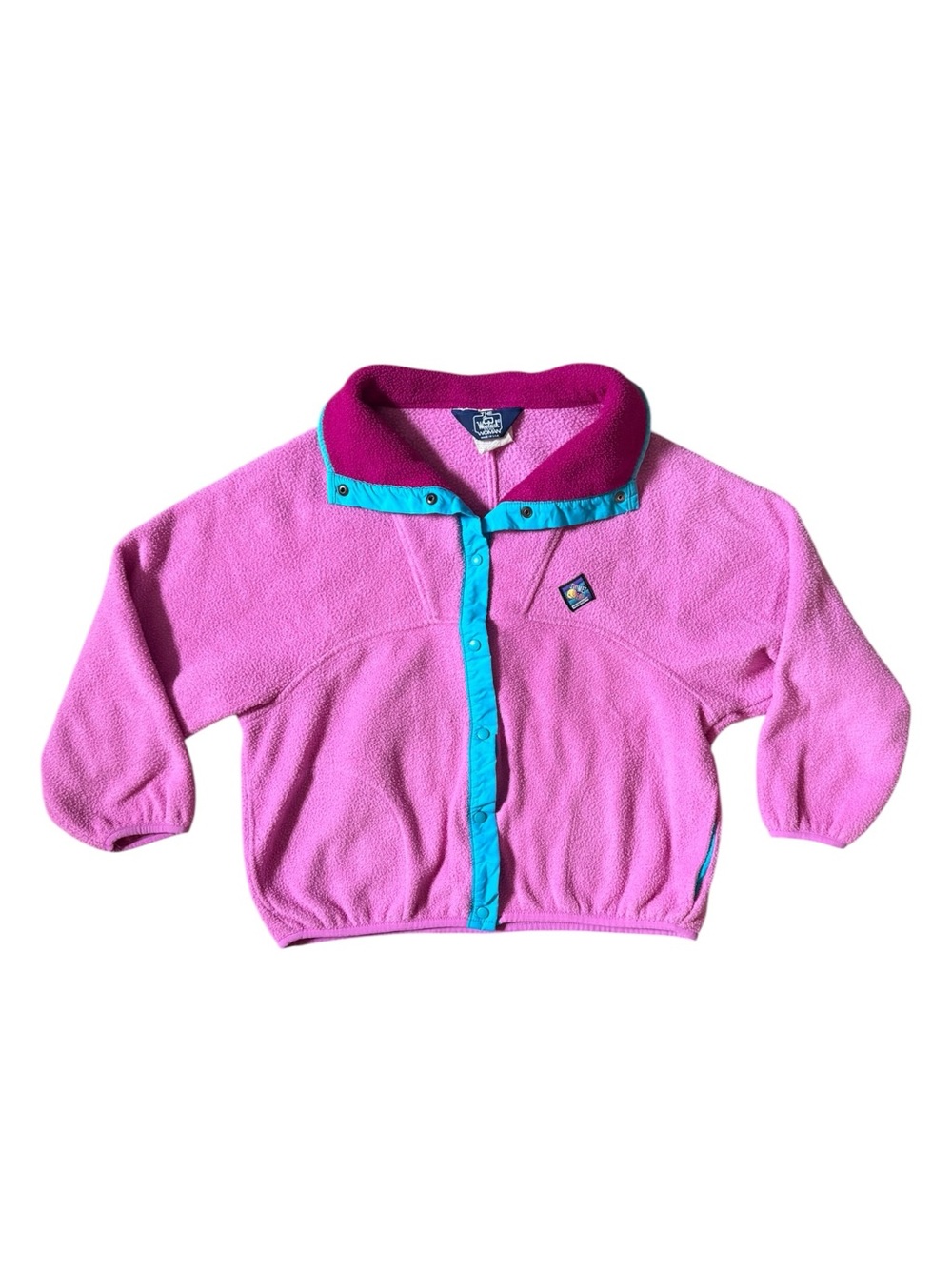 Vintage 90s Woolrich Pink Segmet Gear Fleece Jacket Teal Trim Womens Small